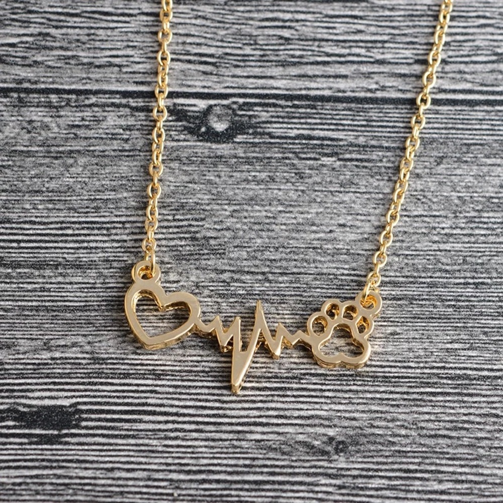Animal Paw Print Heartbeat Necklace - Picture 6 of 7